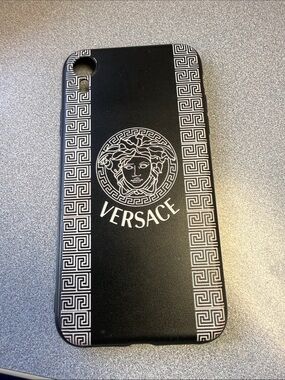Versace Black and White Medusa Greek Key Slim Phone Case